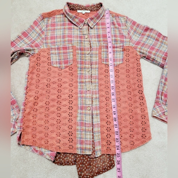 Miss Me Women’s SZ Small Plaid & Lace Button Down Shirt Long Sleeve Western Boho - Picture 8 of 11